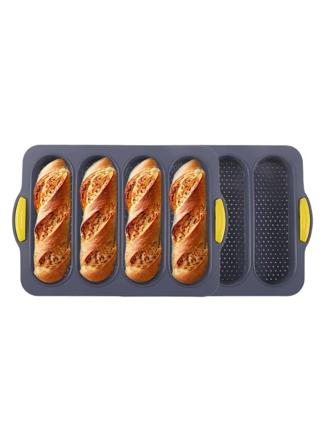 loaf pan Set of 1 with four buns French bread loaf pan bread pan non-stick pan easy to release household silicone food baking breakfast afternoon tea romantic dinner tool (black) - Image 2